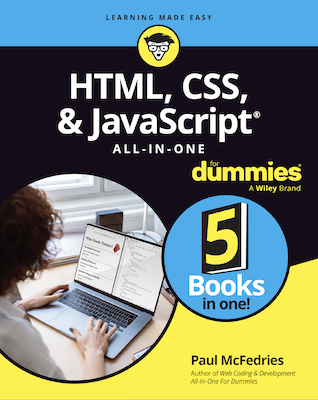 Front cover of the book HTML, CSS, & JavaScript All-In-One For Dummies.