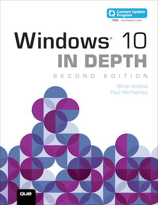 Front cover of the book Windows 10 In Depth, Second Edition.